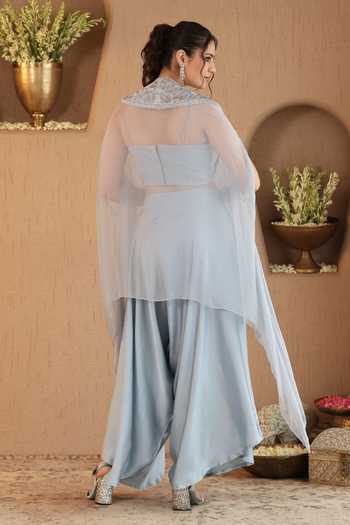 Roohbyridhimaa Powder Blue Era Cape & Draped Pant Co-ord Set 