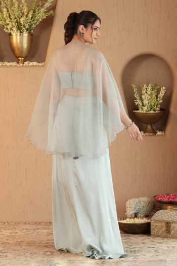 Roohbyridhimaa Soft Mint Green Ivara Cape & Dhoti Skirt Set 