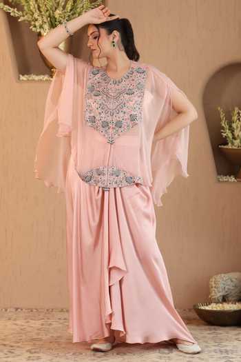 Roohbyridhimaa Blush Pink Ivara Cape & Dhoti Skirt Set 