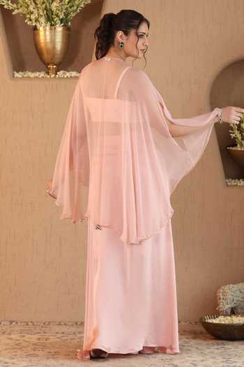 Roohbyridhimaa Blush Pink Ivara Cape & Dhoti Skirt Set 