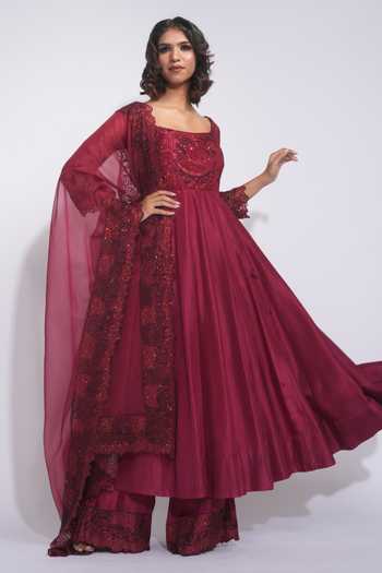 Shruti S Sequin Embroidered Anarkali Palazzo Set 