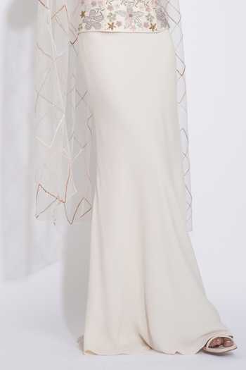 Shruti S Off White Georgette, Silk, Net Sequins, Pearls Hand Embroidered Corset Skirt Set Online at Aza Fashions Shruti S_Off White Georgette, Silk, Net Sequins, Pearls Hand Embroidered Corset Skirt Set _Online_at_Aza_Fashions