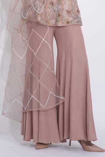 Buy Shruti S Rose Gold Silk, Georgette, Net Square Hand Embroidered Peplum Kurta Sharara Set Online at Aza Fashions Buy_Shruti S_Rose Gold Silk, Georgette, Net Square Hand Embroidered Peplum Kurta Sharara Set _Online_at_Aza_Fashions