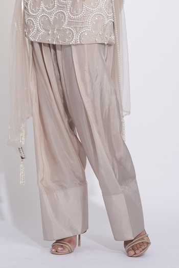 Buy Shruti S Beige Silk, Net Square Neck Pearl Embroidered Kurta Salwar Set Online at Aza Fashions Buy_Shruti S_Beige Silk, Net Square Neck Pearl Embroidered Kurta Salwar Set _Online_at_Aza_Fashions