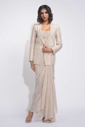 Shruti S Pearl Embroidered Jacket Set 