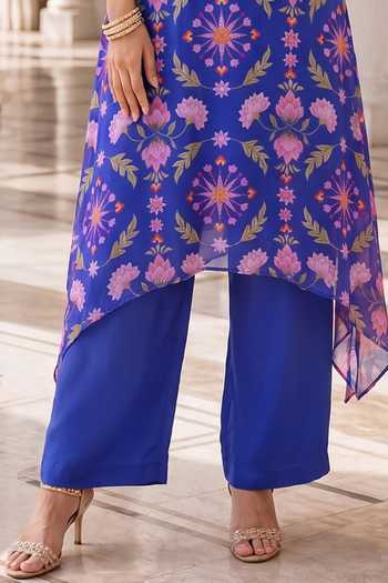 Seams Pret And Couture Blue Georgette, Shantoon Keyhole Neck, Yes Elina Printed Kurta And Pant Set Online at Aza Fashions Seams Pret And Couture_Blue Georgette, Shantoon Keyhole Neck, Yes Elina Printed Kurta And Pant Set _Online_at_Aza_Fashions