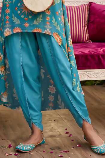 Seams Pret And Couture Blue Georgette Round Neck, Yes Nargis Printed Kurta And Dhoti Pant Set Online at Aza Fashions Seams Pret And Couture_Blue Georgette Round Neck, Yes Nargis Printed Kurta And Dhoti Pant Set _Online_at_Aza_Fashions