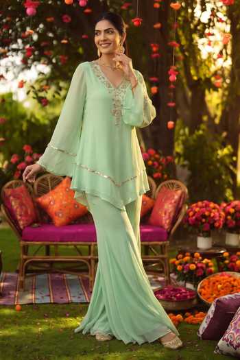 Seams Pret And Couture Safa Embroidered Kurta & Flared Pant Set 
