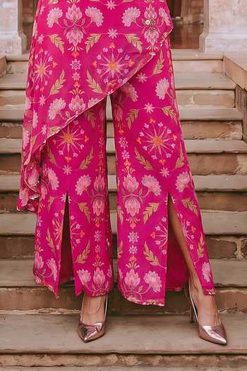 Seams Pret And Couture Pink Georgette, Shantoon One Shoulder Zareen Printed Kurta And Pant Set Online at Aza Fashions Seams Pret And Couture_Pink Georgette, Shantoon One Shoulder Zareen Printed Kurta And Pant Set _Online_at_Aza_Fashions