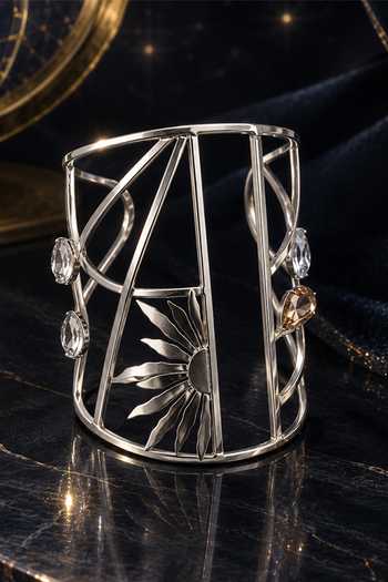 Suhani Pittie_Silver Plated Moonlit Nights Crystal Cuff _Online_at_Aza_Fashions