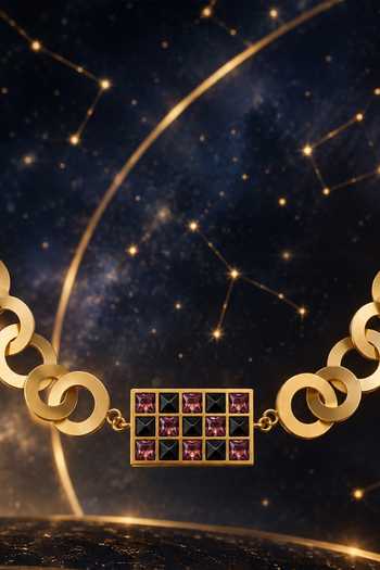 Suhani Pittie_Gold Plated Lavender Matrix Geometric Pendant Necklace _Online_at_Aza_Fashions