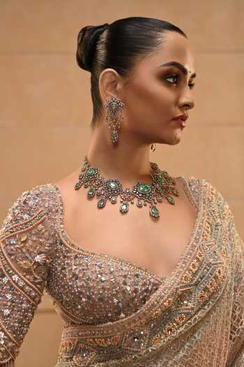 Buy Tarun Tahiliani Multi Color Tulle Sweetheart Neck Baroque Shahi Zardozi Saree With Blouse Online at Aza Fashions Buy_Tarun Tahiliani_Multi Color Tulle Sweetheart Neck Baroque Shahi Zardozi Saree With Blouse _Online_at_Aza_Fashions