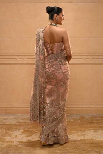 Tarun Tahiliani Gilded Trellis Embroidered Saree With Corset