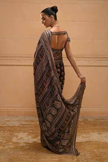 Tarun Tahiliani Kashida Embroidered Saree With Blouse