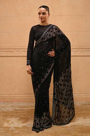 Tarun Tahiliani Mukaish Embellished Saree With Blouse