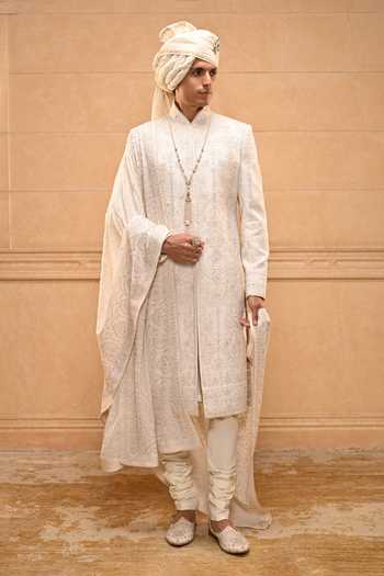 Tarun Tahiliani Chikankari Embroidered Sherwani Set 