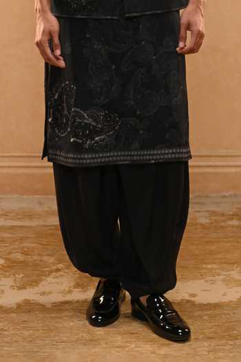 Tarun Tahiliani Black Georgette, Cotton Satin, Suiting Dori Embroidered Waistcoat Set Online at Aza Fashions Tarun Tahiliani_Black Georgette, Cotton Satin, Suiting Dori Embroidered Waistcoat Set _Online_at_Aza_Fashions