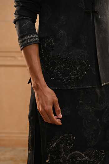 Buy Tarun Tahiliani Black Georgette, Cotton Satin, Suiting Dori Embroidered Waistcoat Set Online at Aza Fashions Buy_Tarun Tahiliani_Black Georgette, Cotton Satin, Suiting Dori Embroidered Waistcoat Set _Online_at_Aza_Fashions