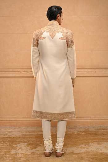 Shop_Tarun Tahiliani_Ivory Cotton Kashida Embroidered Sherwani Set _Online_at_Aza_Fashions