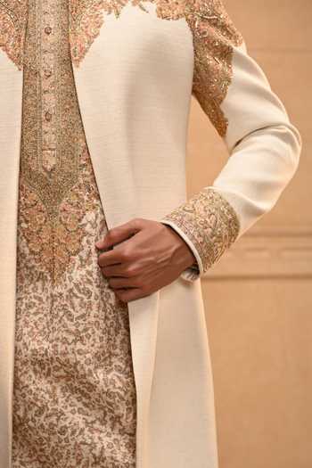 Buy_Tarun Tahiliani_Ivory Cotton Kashida Embroidered Sherwani Set 