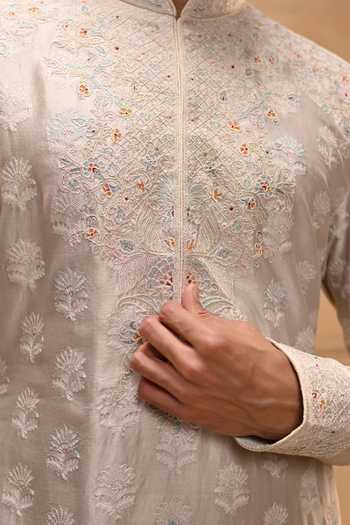 Shop Tarun Tahiliani Multi Color Jacquard, Poplin Resham Dori Kurta Set Shop_Tarun Tahiliani_Multi Color Jacquard, Poplin Resham Dori Kurta Set