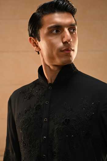 Buy Tarun Tahiliani Black Georgette Classic Floral Embroidered Kurta Set Online at Aza Fashions Buy_Tarun Tahiliani_Black Georgette Classic Floral Embroidered Kurta Set _Online_at_Aza_Fashions