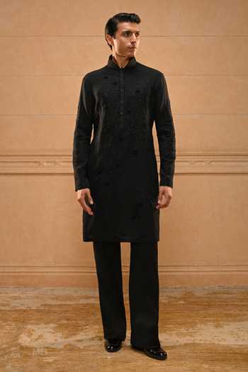 Shop Tarun Tahiliani Black Georgette Classic Floral Embroidered Kurta Set Online at Aza Fashions Shop_Tarun Tahiliani_Black Georgette Classic Floral Embroidered Kurta Set _Online_at_Aza_Fashions