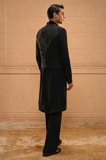 Tarun Tahiliani Draped Kurta Waistcoat Set