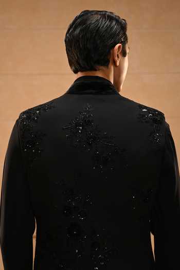 Shop Tarun Tahiliani Black Georgette, Suiting Draped Kurta Waistcoat Set Online at Aza Fashions Shop_Tarun Tahiliani_Black Georgette, Suiting Draped Kurta Waistcoat Set _Online_at_Aza_Fashions