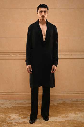 Tarun Tahiliani Draped Kurta Waistcoat Set