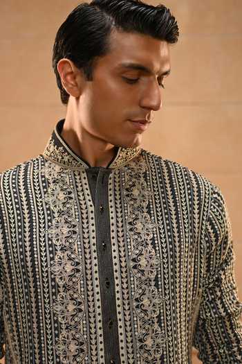 Tarun Tahiliani Black Georgette Kashida Embroidered Kurta Set at Aza Fashions Tarun Tahiliani_Black Georgette Kashida Embroidered Kurta Set _at_Aza_Fashions