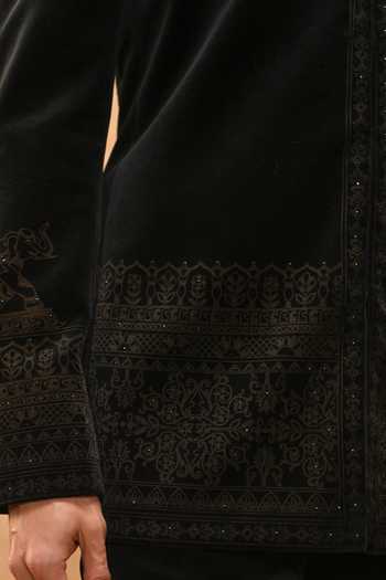 Buy Tarun Tahiliani Black Cotton Satin, Velvet Classic Bandhgala Set Online at Aza Fashions Buy_Tarun Tahiliani_Black Cotton Satin, Velvet Classic Bandhgala Set _Online_at_Aza_Fashions
