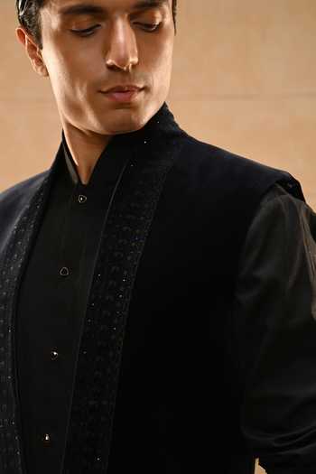Tarun Tahiliani Blue , Velvet, Satin Contemporary Waistcoat Set Online at Aza Fashions Tarun Tahiliani_Blue , Velvet, Satin Contemporary Waistcoat Set _Online_at_Aza_Fashions