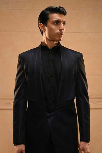 Tarun Tahiliani Blue Cotton Satin, Suiting Pleated Set Online at Aza Fashions Tarun Tahiliani_Blue Cotton Satin, Suiting Pleated Set _Online_at_Aza_Fashions
