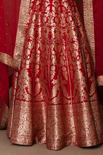 Shop_Vishwa By Pinki Sinha_Red Silk, Organza Lehenga Set With Unstitched Blouse Piece _Online_at_Aza_Fashions