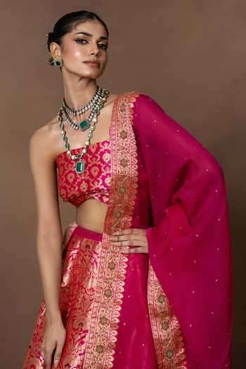Vishwa By Pinki Sinha_Pink Silk, Organza Lehenga Set With Unstitched Blouse Piece _Online_at_Aza_Fashions