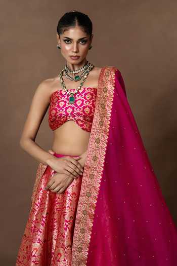 Buy_Vishwa By Pinki Sinha_Pink Silk, Organza Lehenga Set With Unstitched Blouse Piece _Online_at_Aza_Fashions