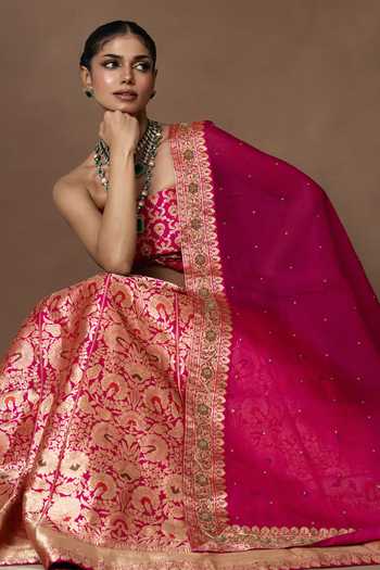Shop_Vishwa By Pinki Sinha_Pink Silk, Organza Lehenga Set With Unstitched Blouse Piece _Online_at_Aza_Fashions