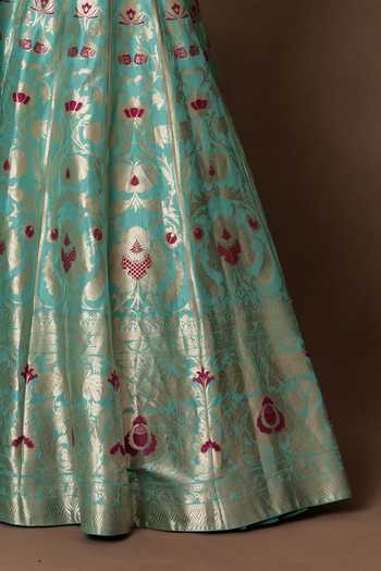 Buy Vishwa By Pinki Sinha Blue Silk, Organza Lehenga Set With Unstitched Blouse Piece Online at Aza Fashions Buy_Vishwa By Pinki Sinha_Blue Silk, Organza Lehenga Set With Unstitched Blouse Piece_Online_at_Aza_Fashions