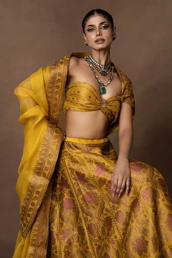 Vishwa By Pinki Sinha_Yellow Silk, Organza Lehenga Set With Unstitched Blouse Piece _at_Aza_Fashions