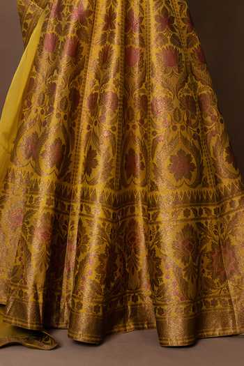Buy_Vishwa By Pinki Sinha_Yellow Silk, Organza Lehenga Set With Unstitched Blouse Piece 