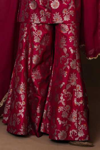 Shop_Vishwa By Pinki Sinha_Pink Silk, Organza Round Neck Meenakari Woven Kurta Gharara Set _Online_at_Aza_Fashions