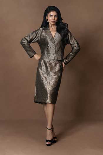 Vishwa By Pinki Sinha Brocade Waistcoat With Pencil Skirt