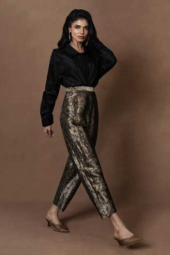 Buy Vishwa By Pinki Sinha Black Silk Collared Neck Brocade Pant And Solid Shirt Set Online at Aza Fashions Buy_Vishwa By Pinki Sinha_Black Silk Collared Neck Brocade Pant And Solid Shirt Set _Online_at_Aza_Fashions