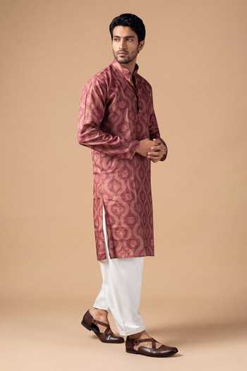 Arihant Rai Sinha Wine Cotton, Silk Jaal Print Kurta And Salwar Set Online at Aza Fashions Arihant Rai Sinha_Wine Cotton, Silk Jaal Print Kurta And Salwar Set _Online_at_Aza_Fashions