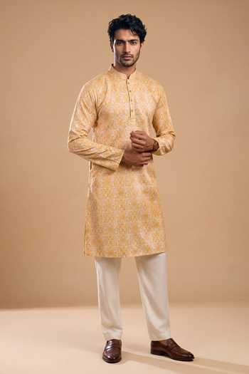 Arihant Rai Sinha Beige Silk Floral Pattern Kurta And Pant Set Online at Aza Fashions Arihant Rai Sinha_Beige Silk Floral Pattern Kurta And Pant Set _Online_at_Aza_Fashions