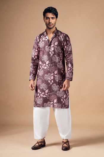 Arihant Rai Sinha Wine Cotton, Silk Floral Print Kurta And Salwar Set Online at Aza Fashions Arihant Rai Sinha_Wine Cotton, Silk Floral Print Kurta And Salwar Set _Online_at_Aza_Fashions