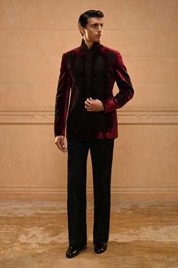 Tarun Tahiliani Embroidered Velvet Bandhgala Set 