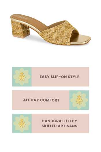 Buy Anaar Gold Wingwoman Blended Woven Heels Buy_Anaar_Gold Wingwoman Blended Woven Heels