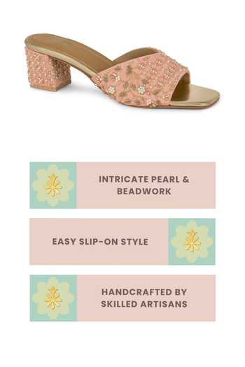 Shop Anaar Pink Party Royalty Embroidered Checkered Heels Shop_Anaar_Pink Party Royalty Embroidered Checkered Heels